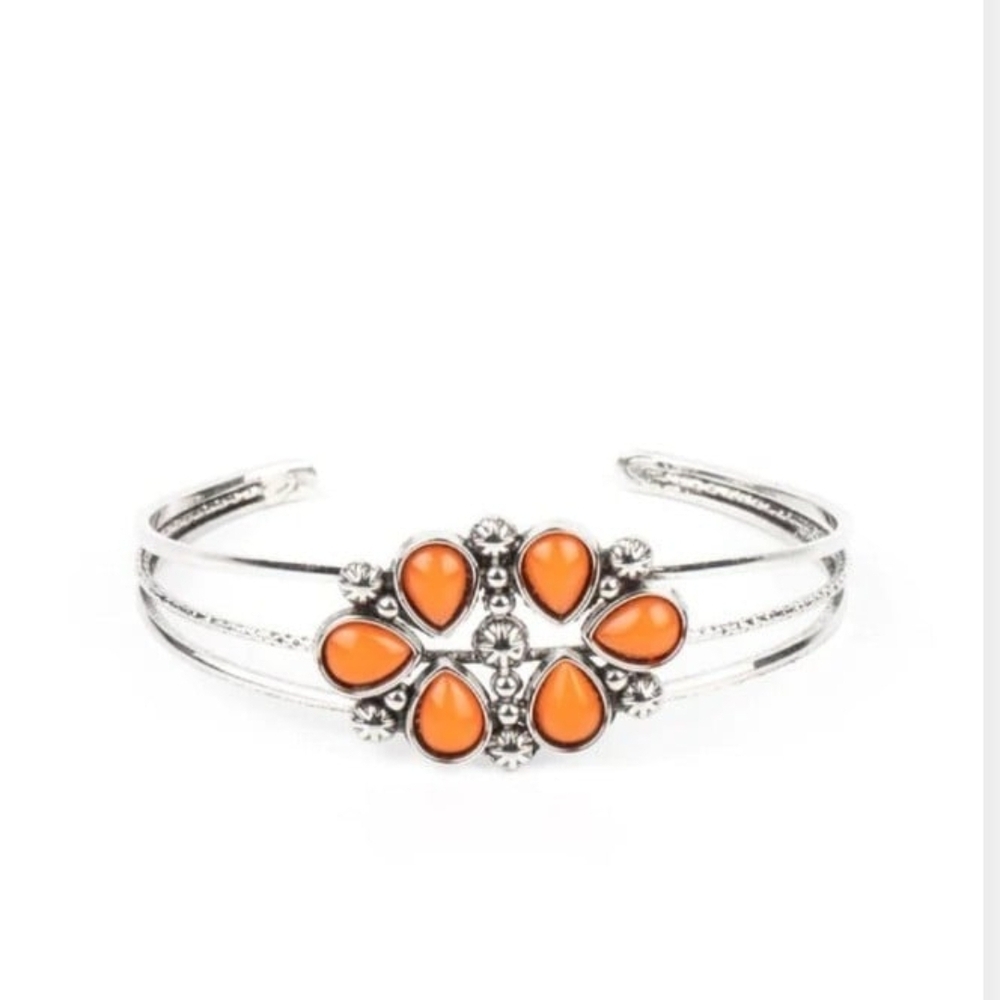 Paparazzi Silver Bracelet with Orange Accents Taj Mahal Meadow Cuff Fashion